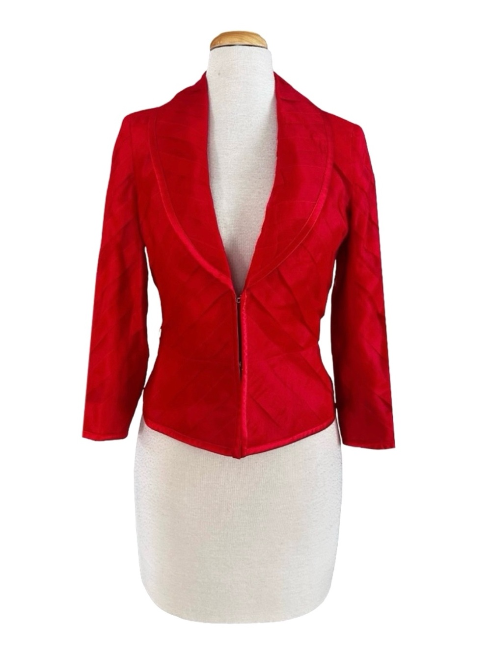 ESCADA Red Silk Layered Blazer Jacket Coat Size 34 US 4 S Womens Shawl Collar